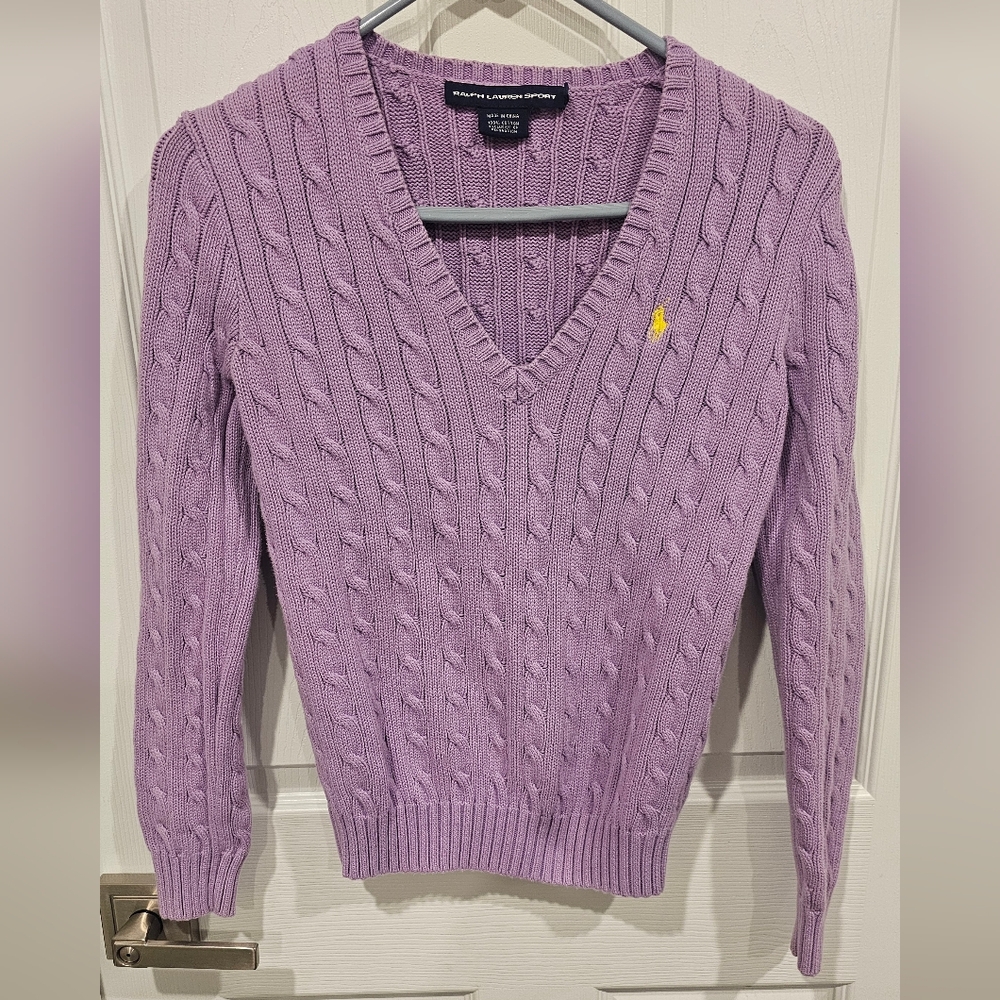 Ralph Lauren Sport Women's Lavender V-Neck Sweater 100% Cotton Size-M - Picture 3 of 11